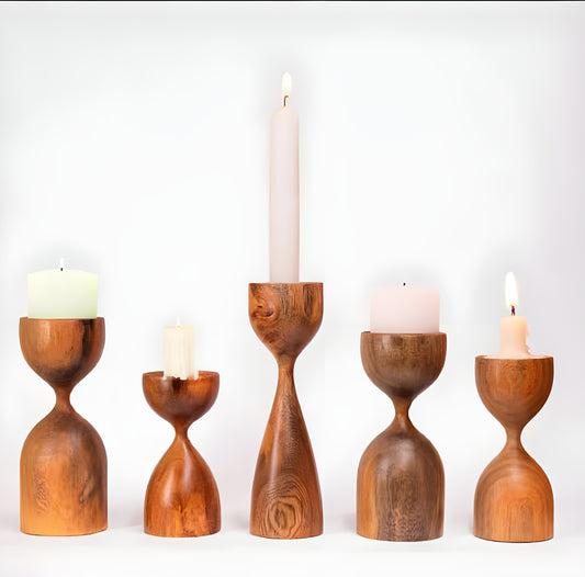Handcrafted Hourglass Wood Candle Holders (Set of 5)